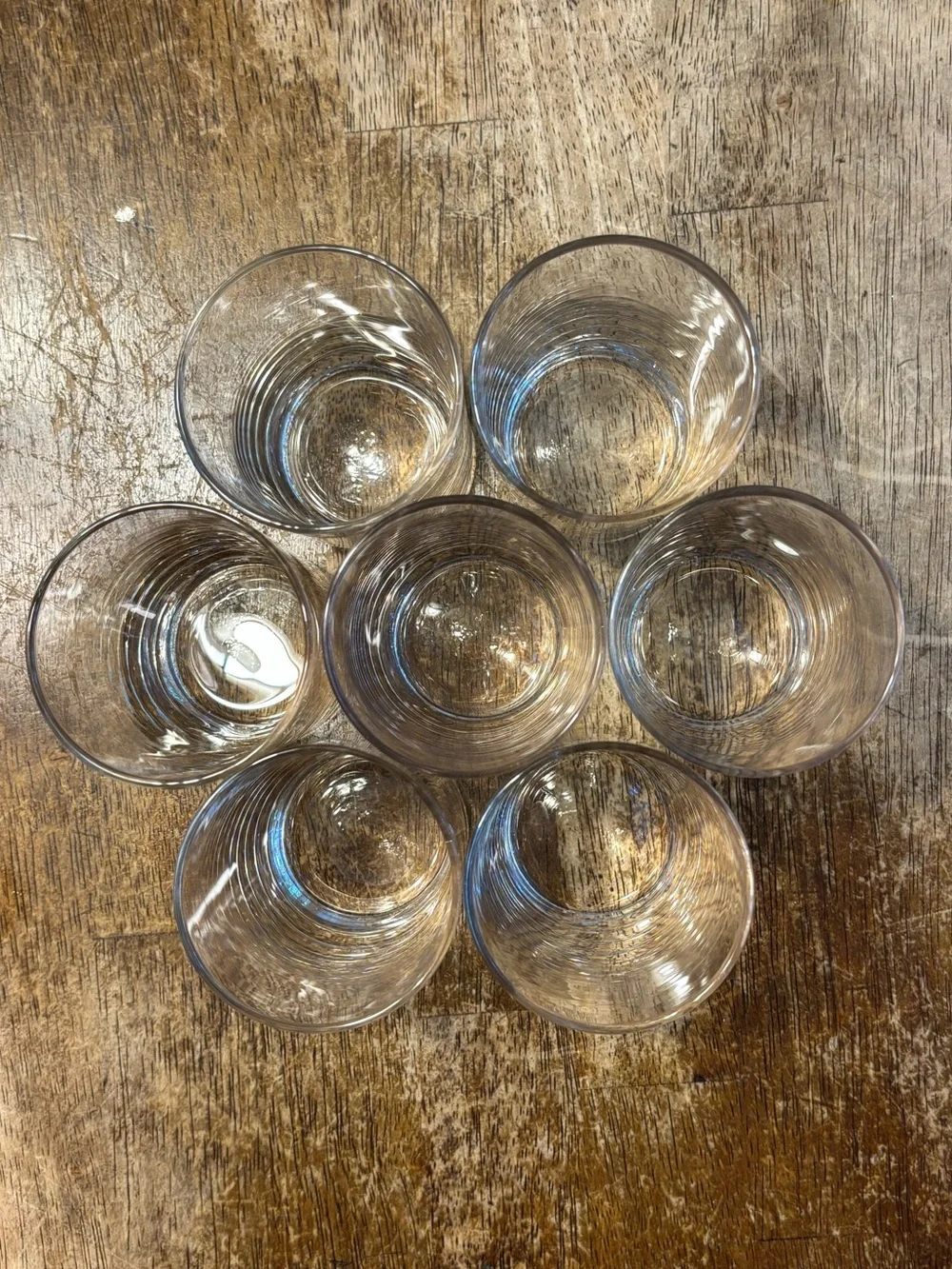 Set of 7 Clear Glass Juice Tumblers Highball Glasses Heavy Base MCM Style